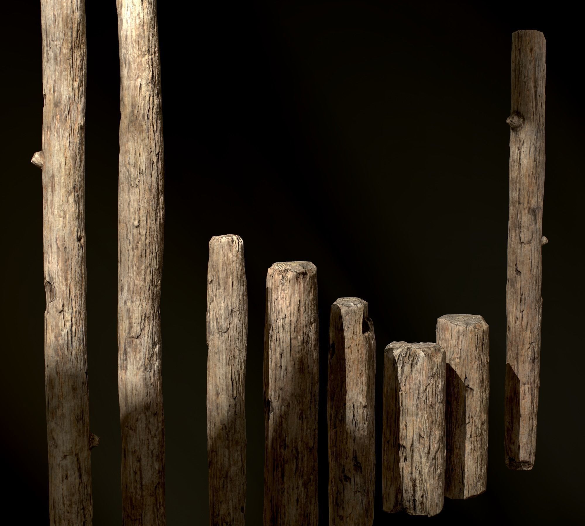 Wooden Planks Poles  Arches and Beams 52 pieces and four assets 3D Model Collection_26