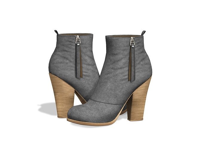 Suede Ankle Mid Heel Boots Low-poly 3D model