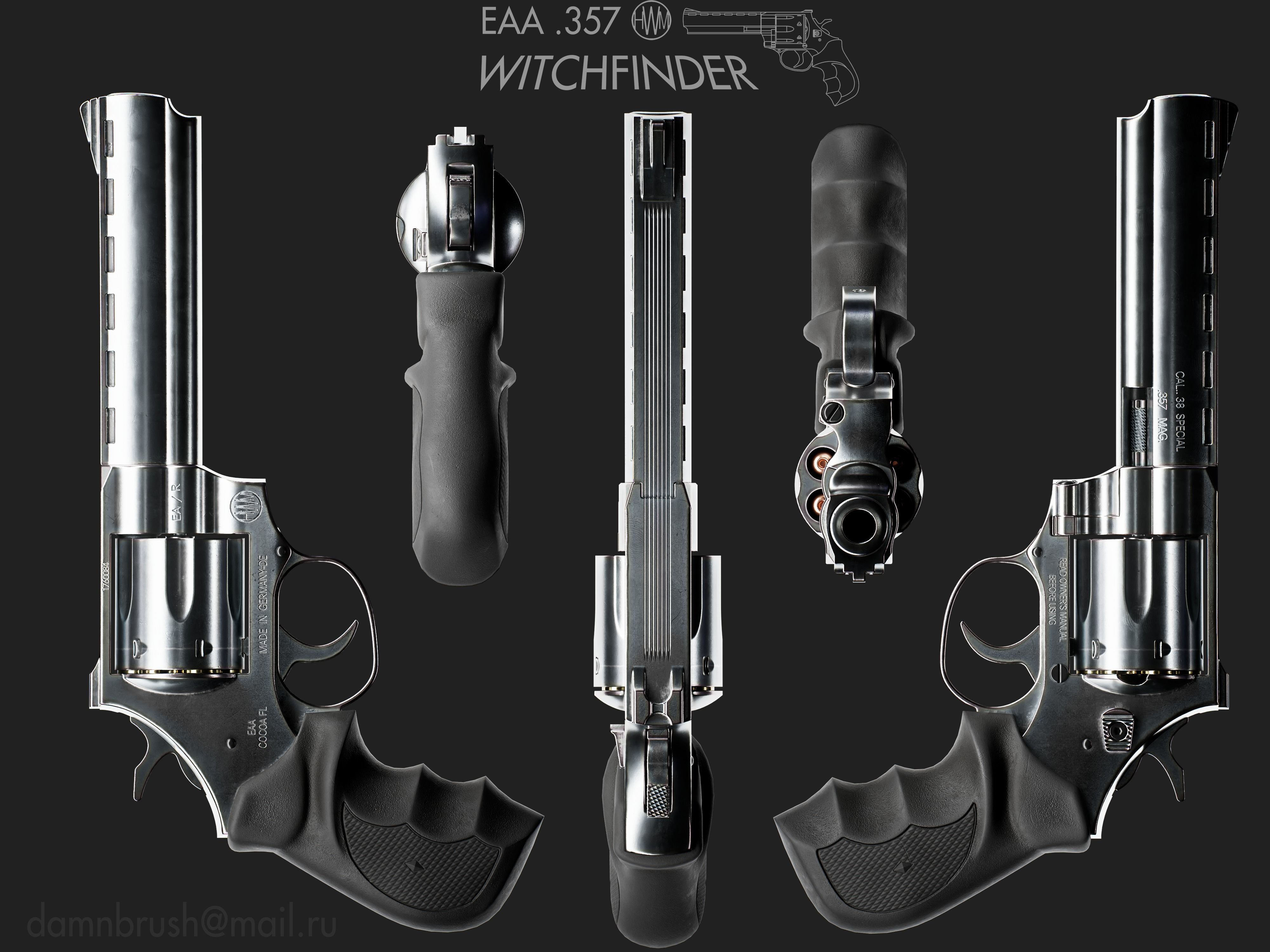 Magnum 357 Revolver - EAA Windicator 6 inch barrel Low-poly 3D model_7