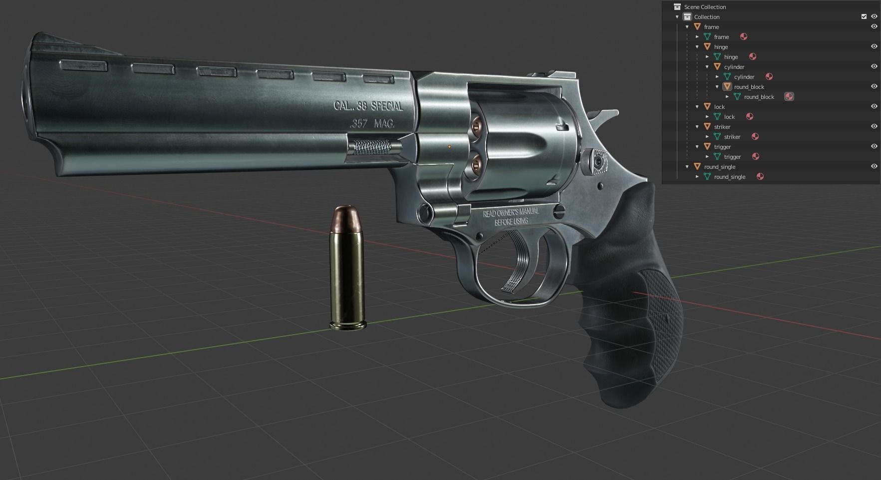Magnum 357 Revolver - EAA Windicator 6 inch barrel Low-poly 3D model_13