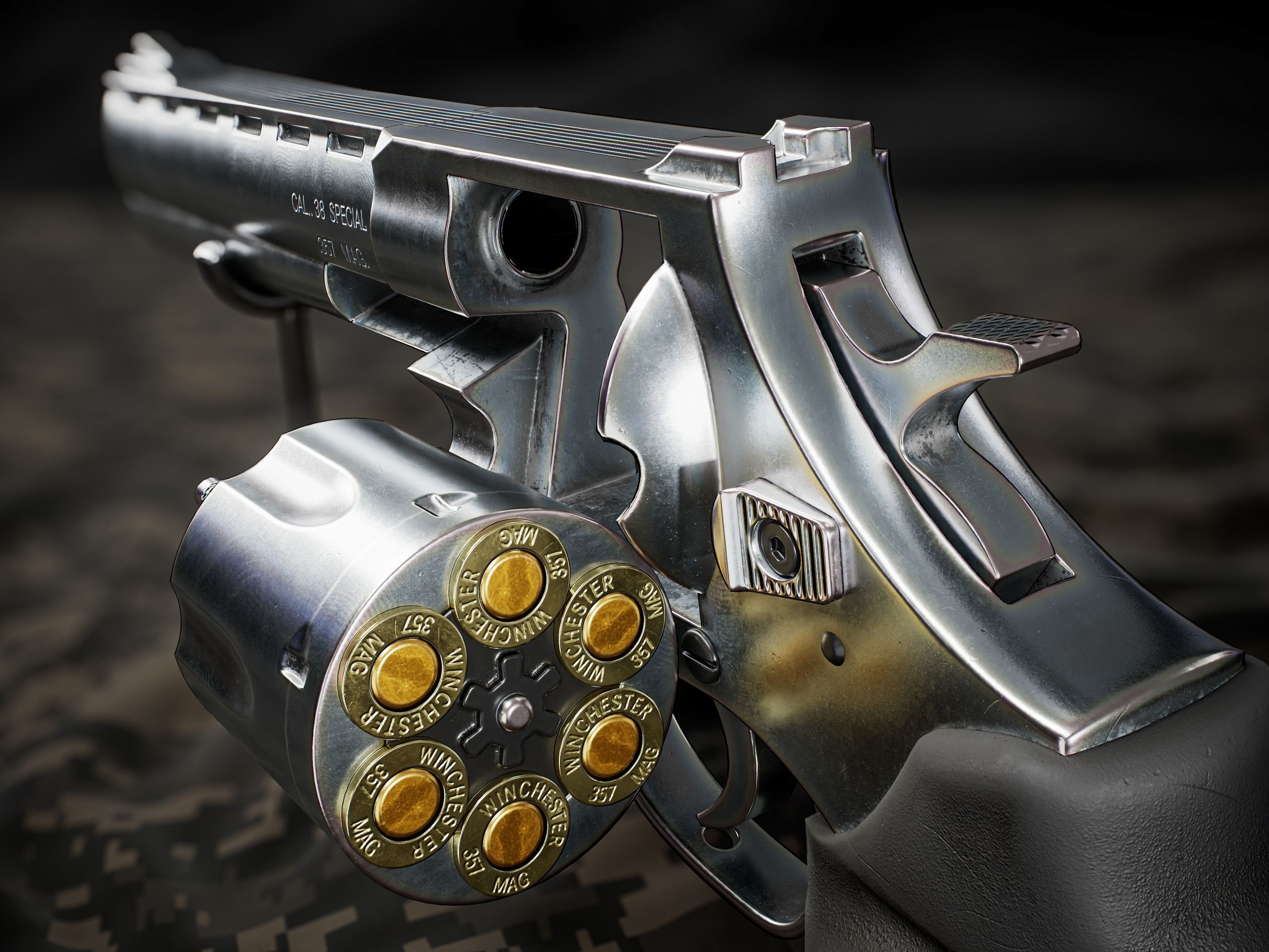 Magnum 357 Revolver - EAA Windicator 6 inch barrel Low-poly 3D model_5