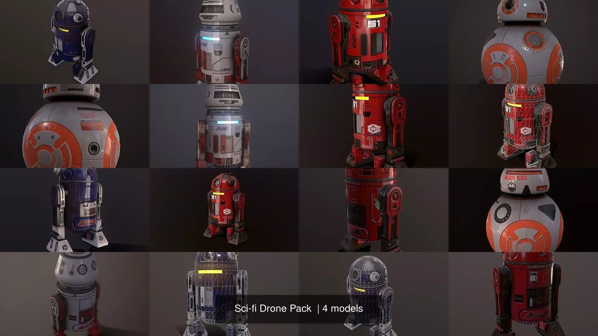 Sci-fi Drone Pack  3D Model Collection_0