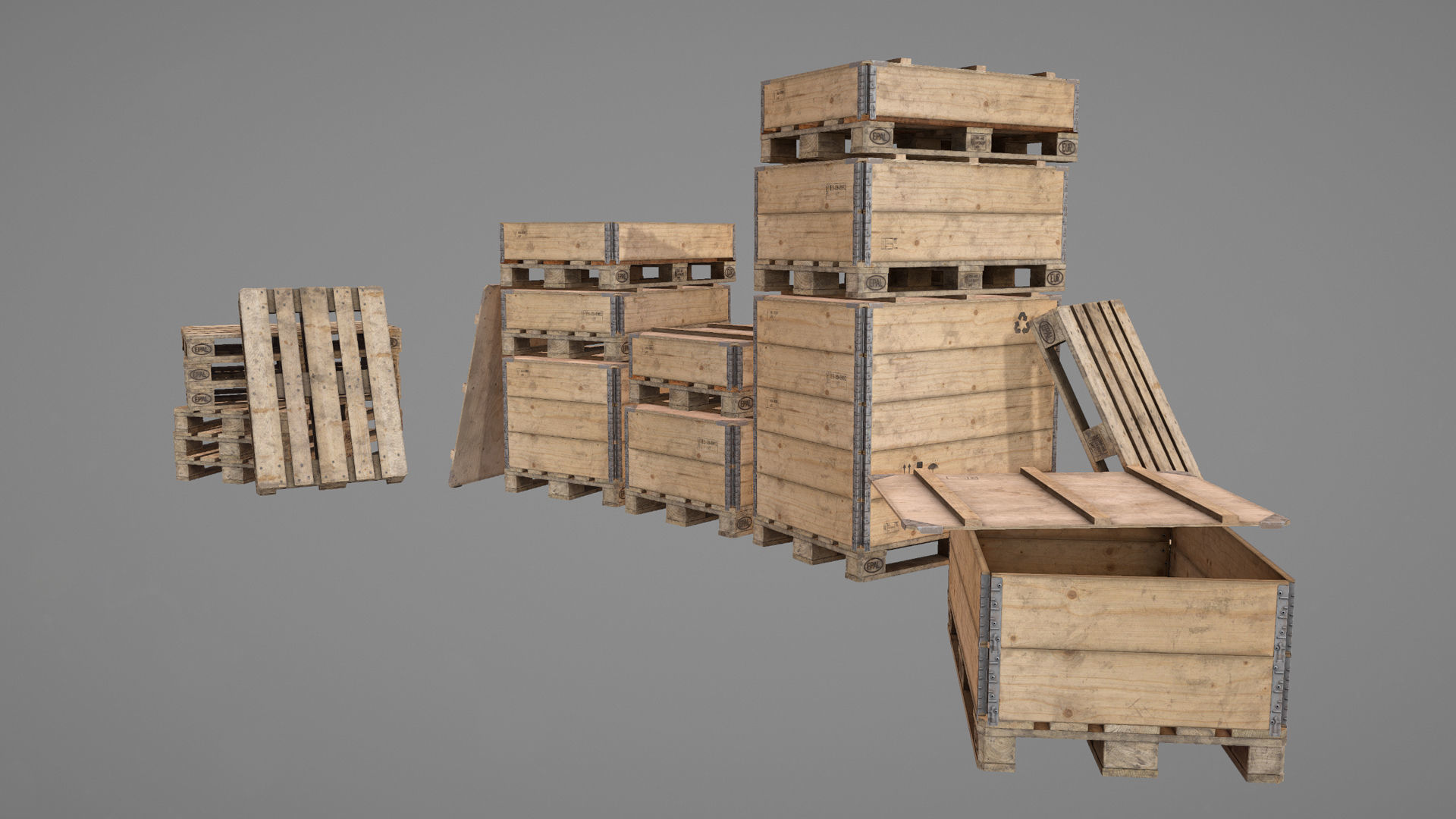 Cargo Wood Pallets Collars Cover EUR EPAL vr-2 Low-poly 3D model_17