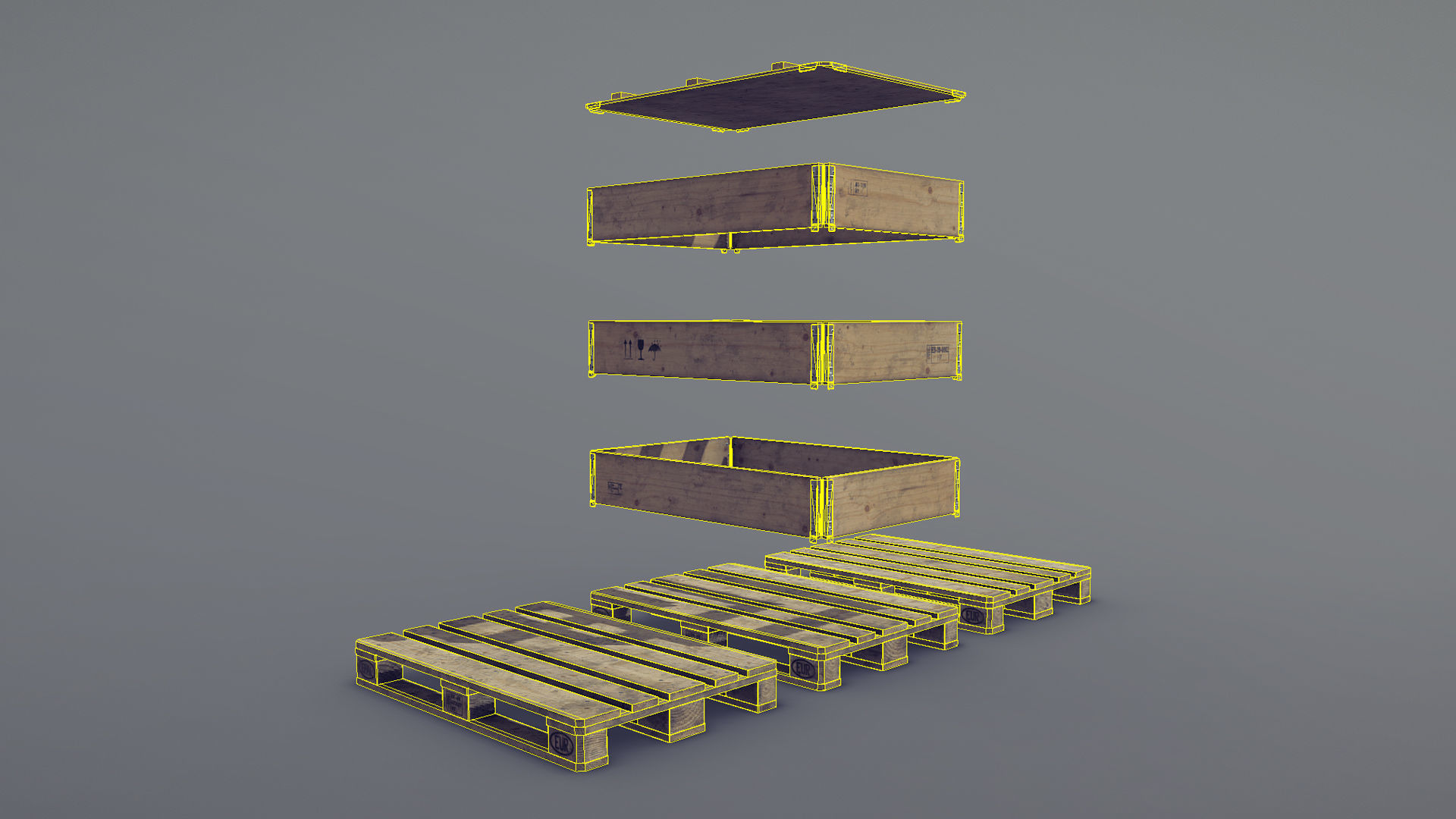 Cargo Wood Pallets Collars Cover EUR EPAL vr-2 Low-poly 3D model_19