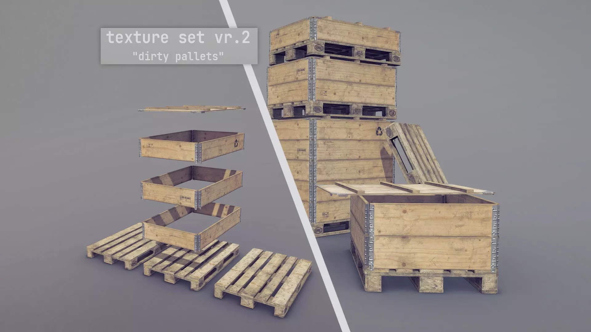 Cargo Wood Pallets Collars Cover EUR EPAL vr-2 Low-poly 3D model_0