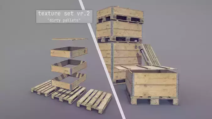 Cargo Wood Pallets Collars Cover EUR EPAL vr-2 Low-poly 3D model