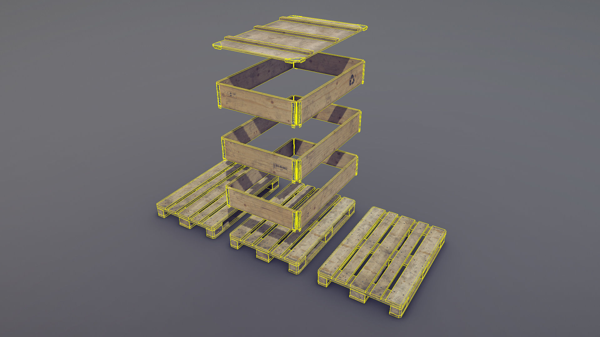 Cargo Wood Pallets Collars Cover EUR EPAL vr-2 Low-poly 3D model_18
