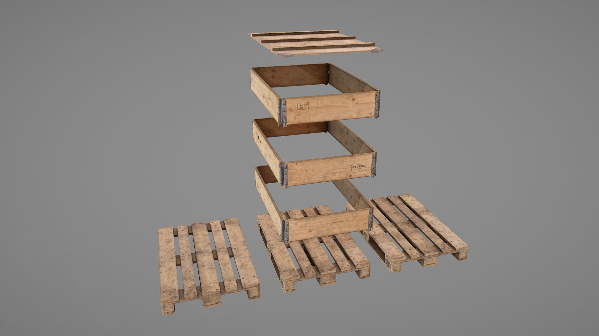 Cargo Wood Pallets Collars Cover EUR EPAL vr-2 Low-poly 3D model_13