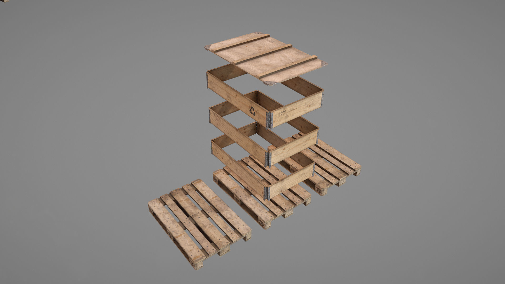 Cargo Wood Pallets Collars Cover EUR EPAL vr-2 Low-poly 3D model_14