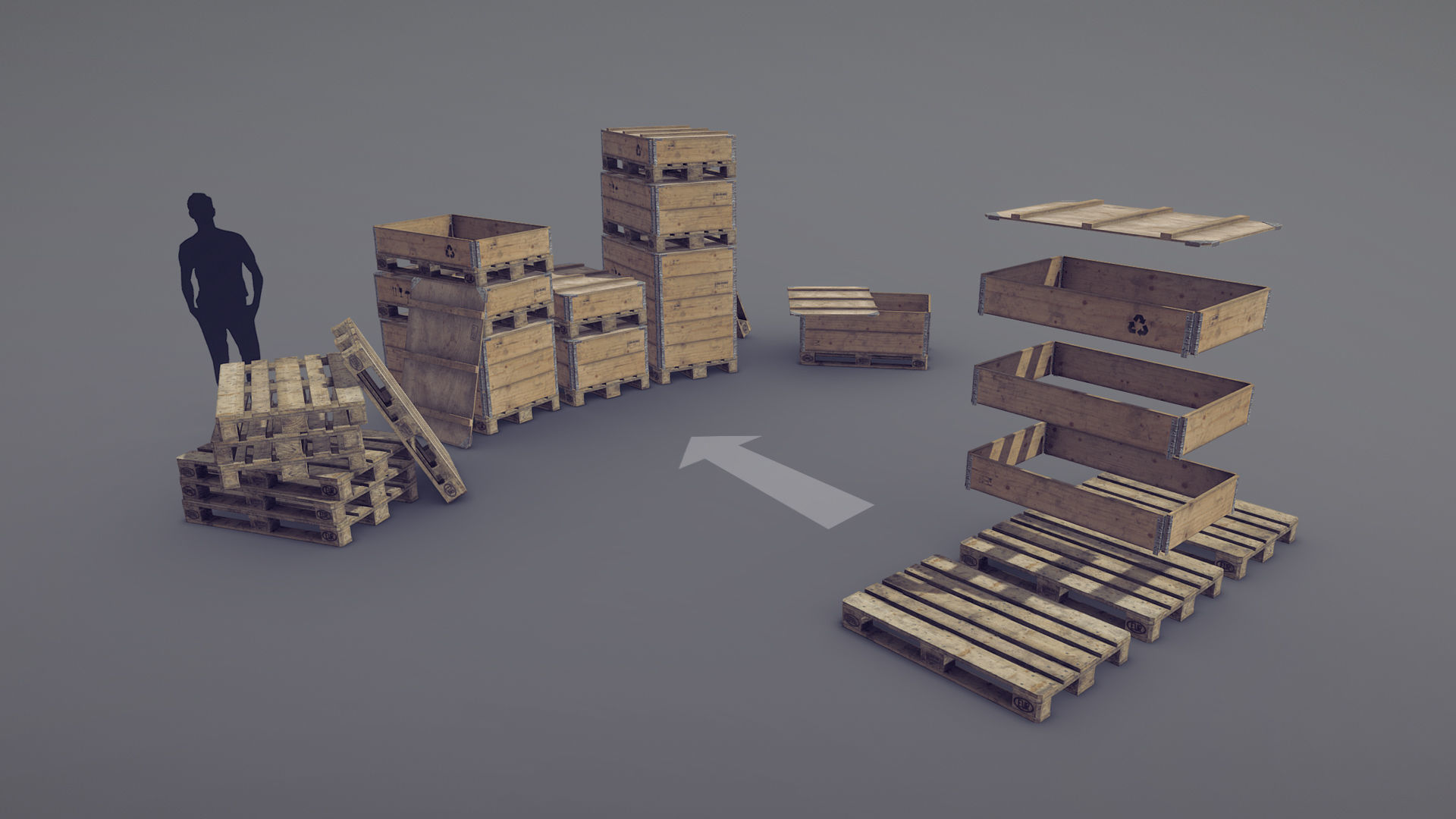 Cargo Wood Pallets Collars Cover EUR EPAL vr-2 Low-poly 3D model_1