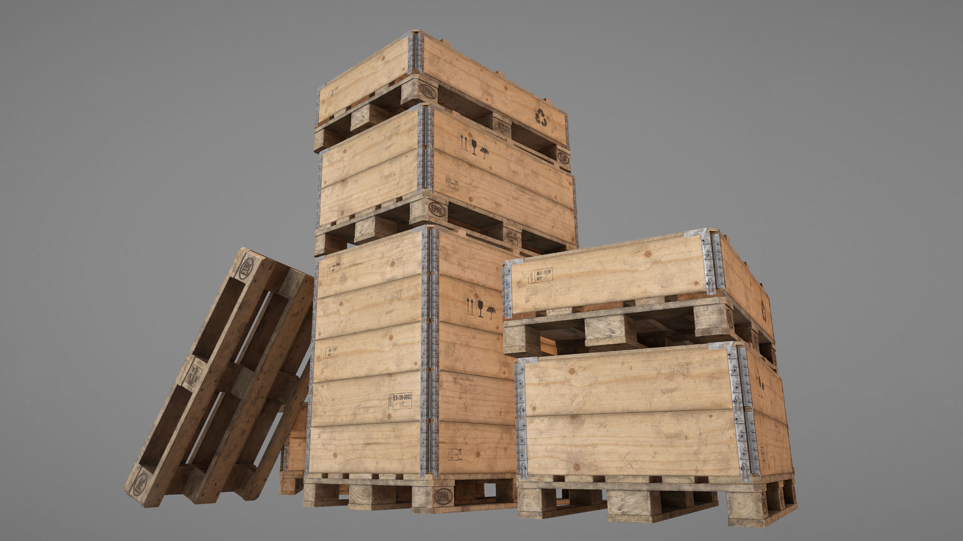 Cargo Wood Pallets Collars Cover EUR EPAL vr-2 Low-poly 3D model_16