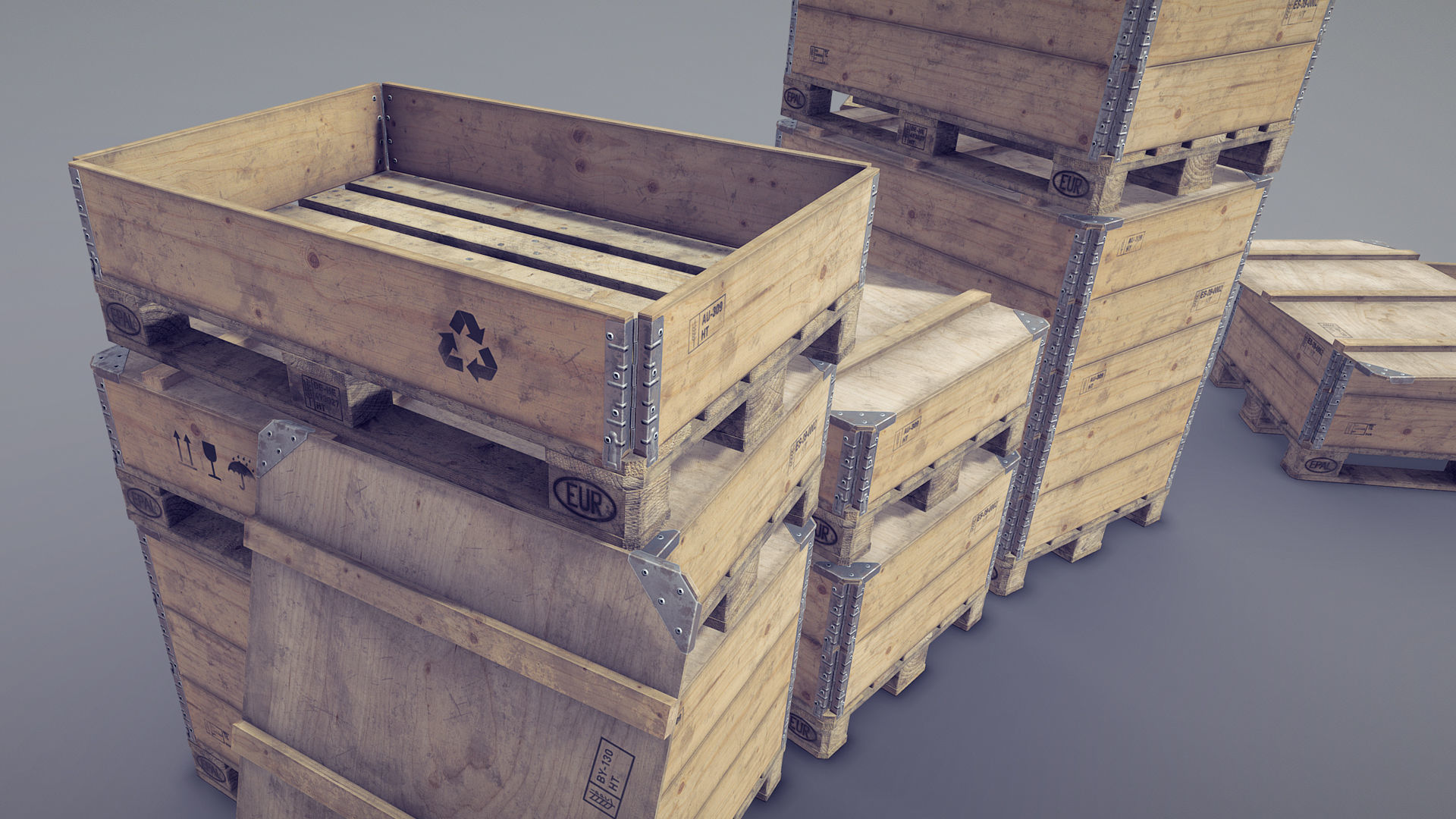 Cargo Wood Pallets Collars Cover EUR EPAL vr-2 Low-poly 3D model_11