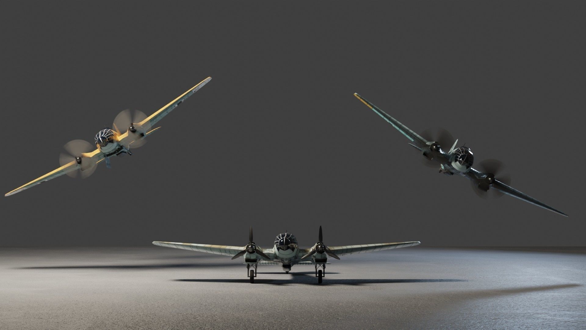 Heinkel He-111 WW2 bomber Low-poly 3D model_5