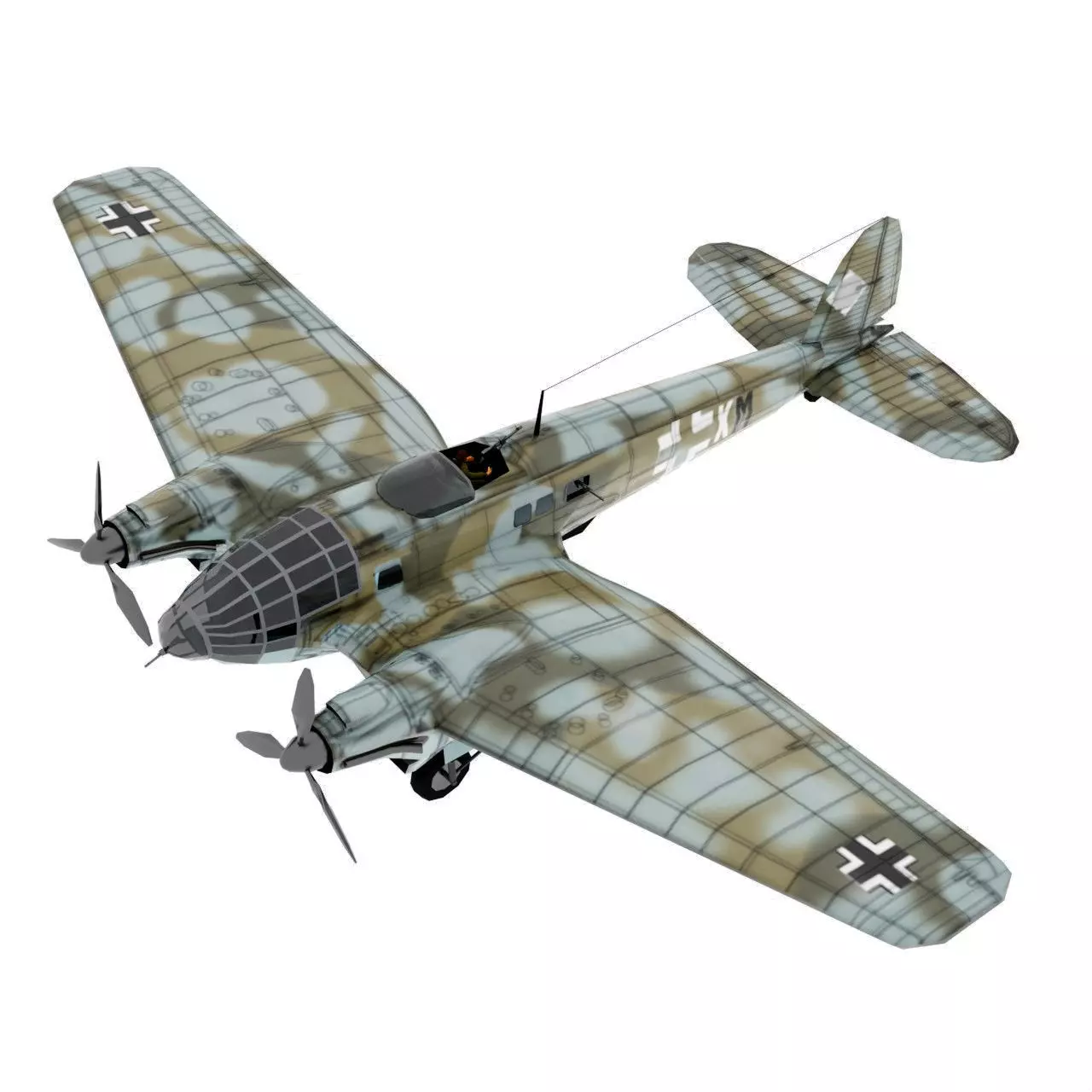 Heinkel He-111 WW2 bomber Low-poly 3D model_0