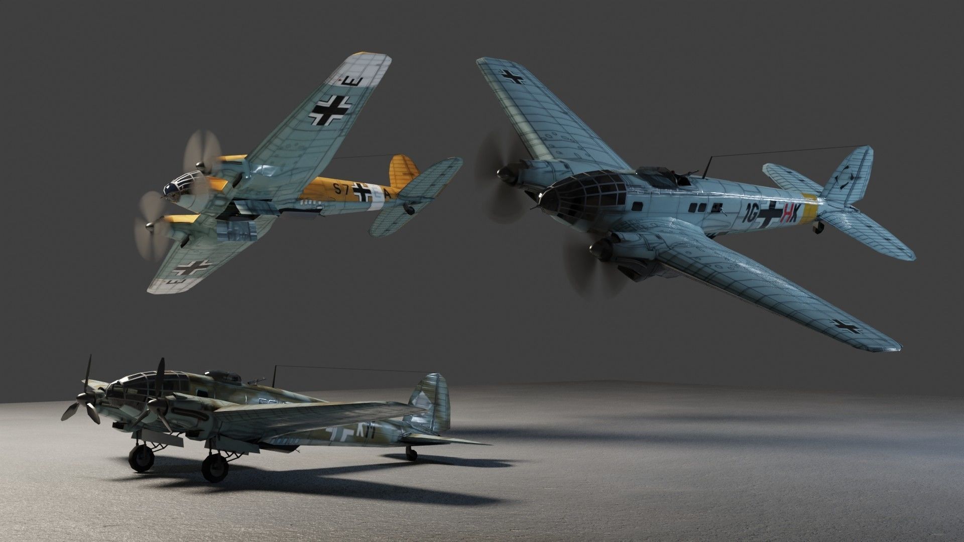 Heinkel He-111 WW2 bomber Low-poly 3D model_3