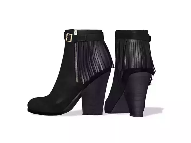 Suede Ankle Mid Heel Black Boots