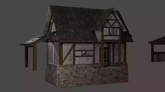 Medieval tavern house Low-poly 3D model
