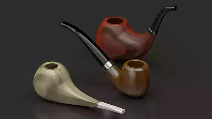 3 wooden smoking pipes