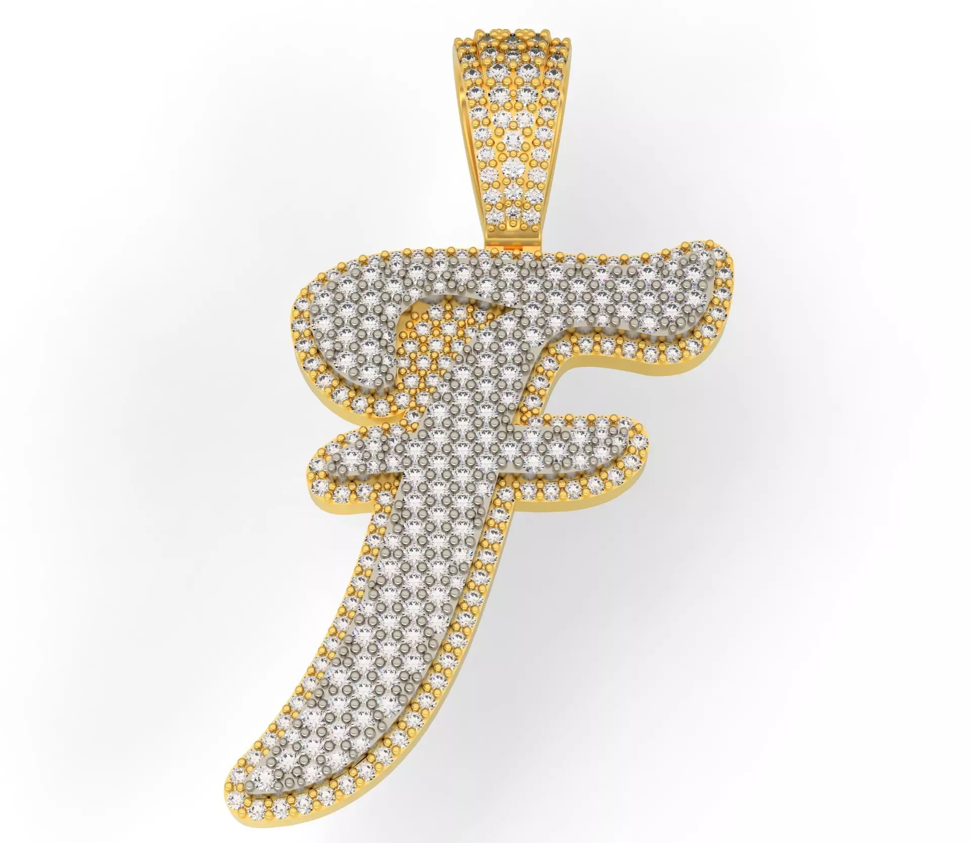 PAVE SETTING LETTER F 3D print model_0
