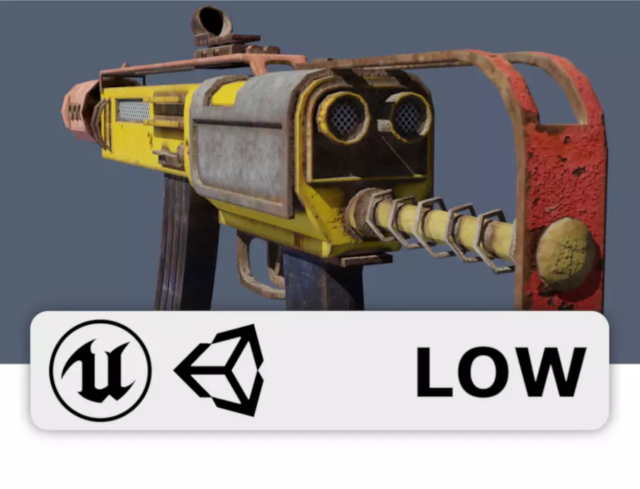 Gun - Weapon - Apocalyptic - SMG - Rifle - Rust - Old Low-poly 3D model_0