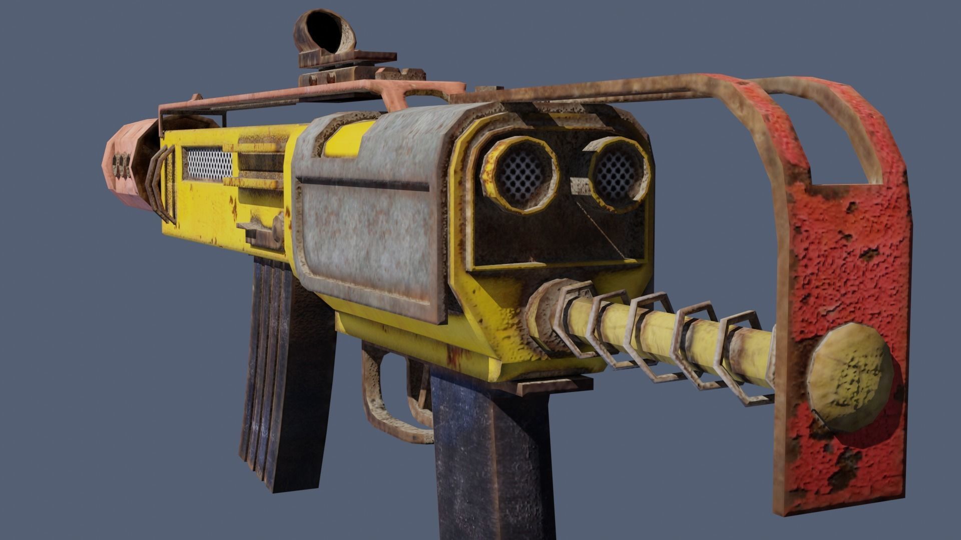 Gun - Weapon - Apocalyptic - SMG - Rifle - Rust - Old Low-poly 3D model_4