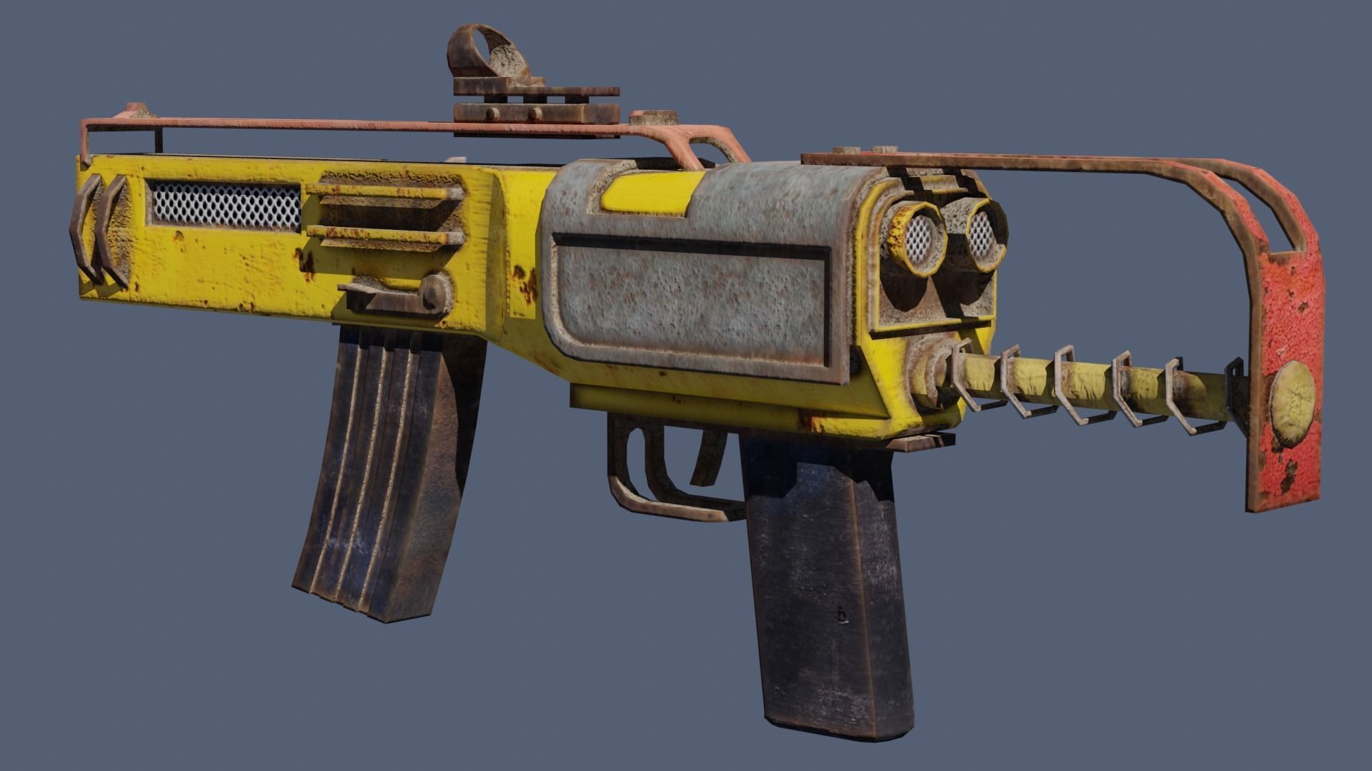 Gun - Weapon - Apocalyptic - SMG - Rifle - Rust - Old Low-poly 3D model_7