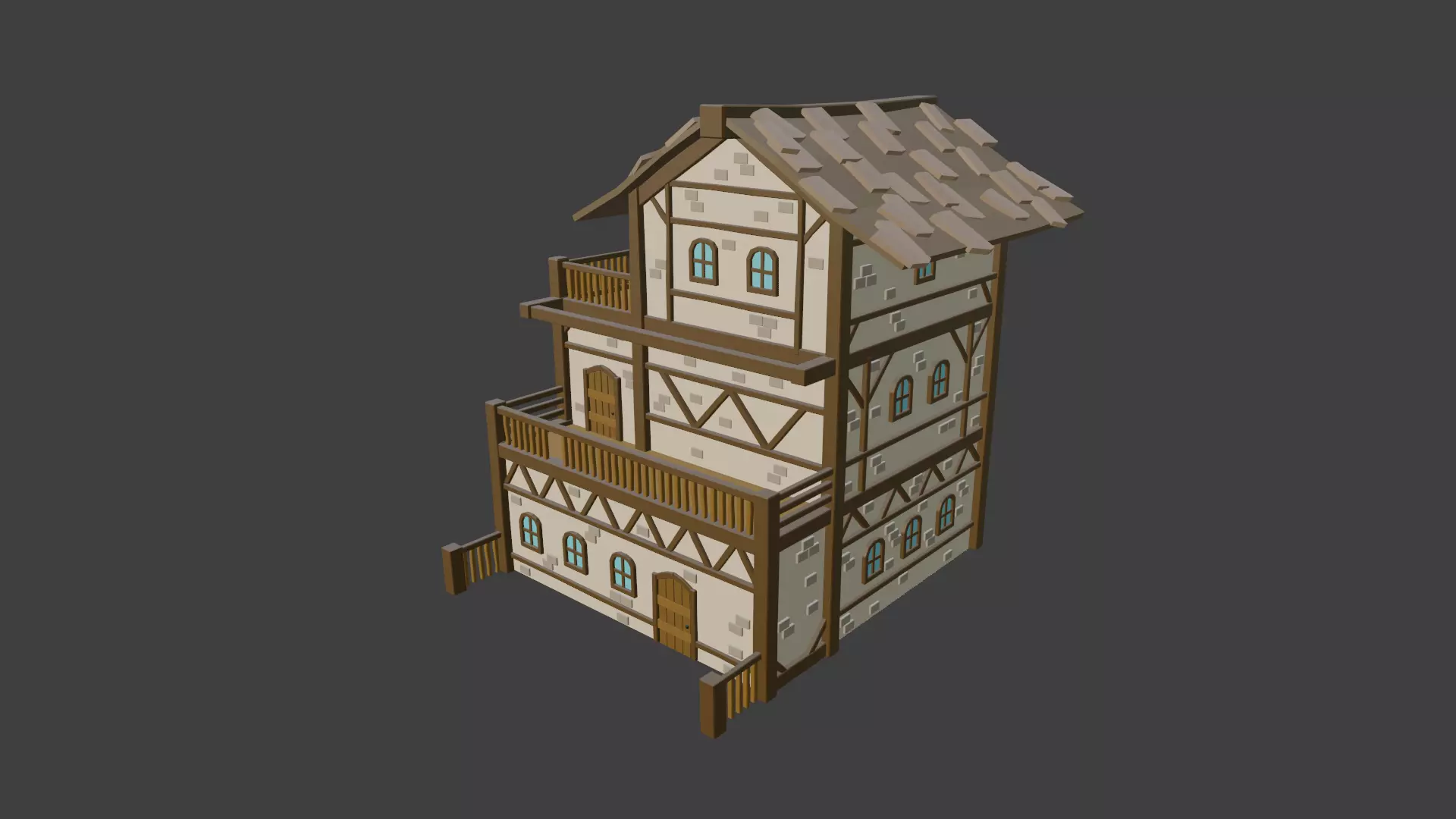 Tavern wooden house Low-poly 3D model_0
