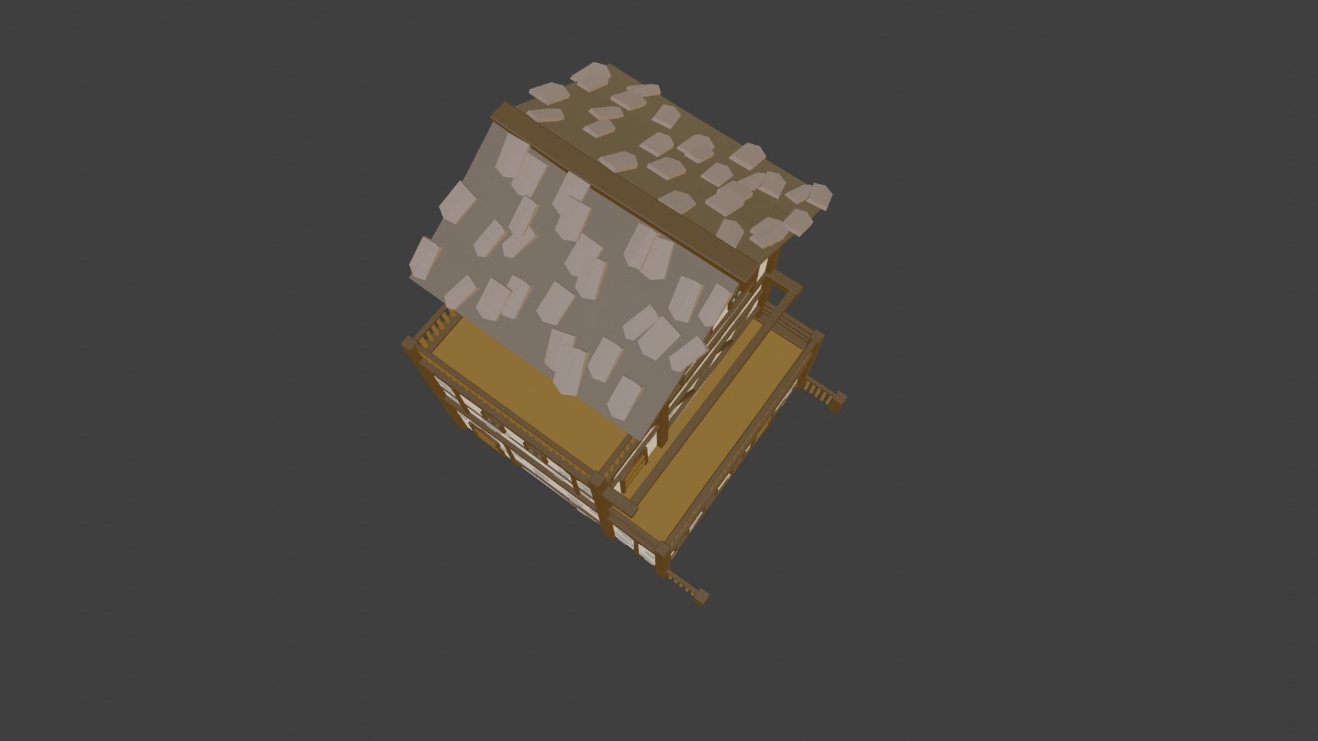 Tavern wooden house Low-poly 3D model_1