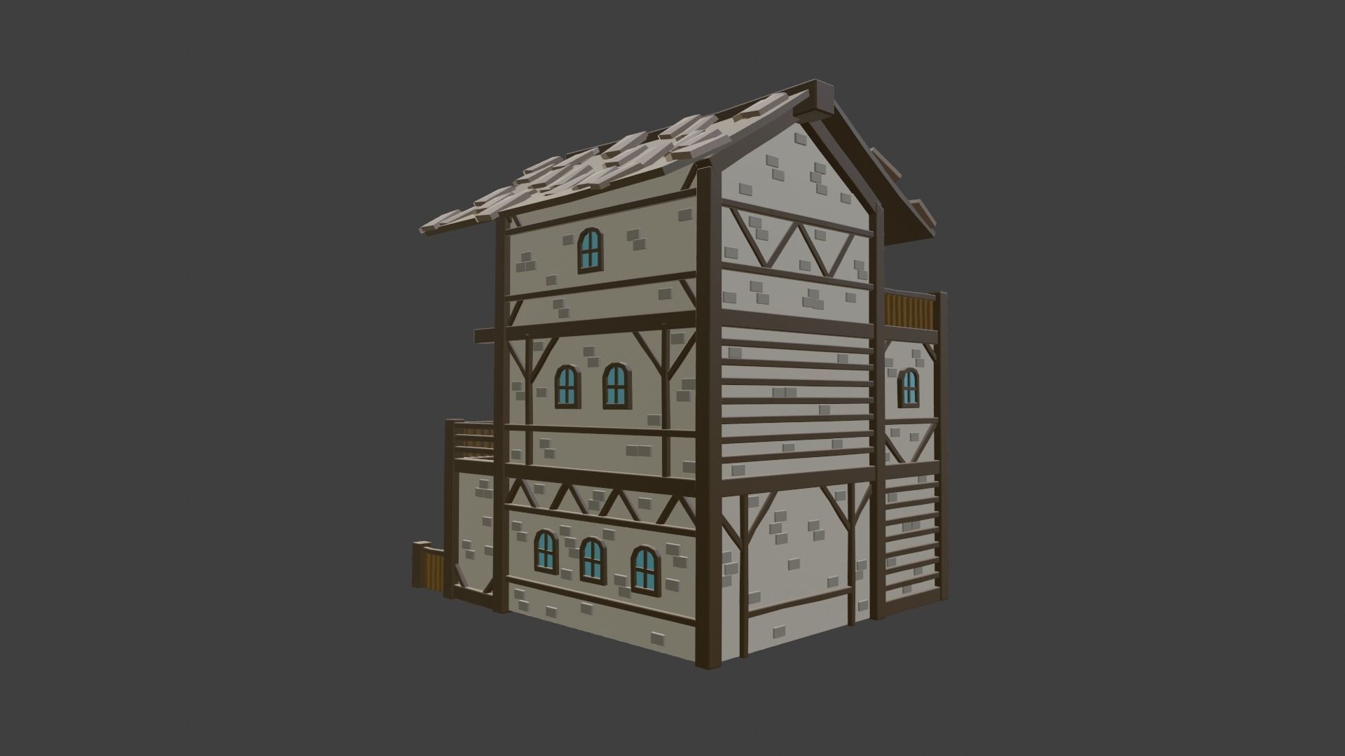 Tavern wooden house Low-poly 3D model_4