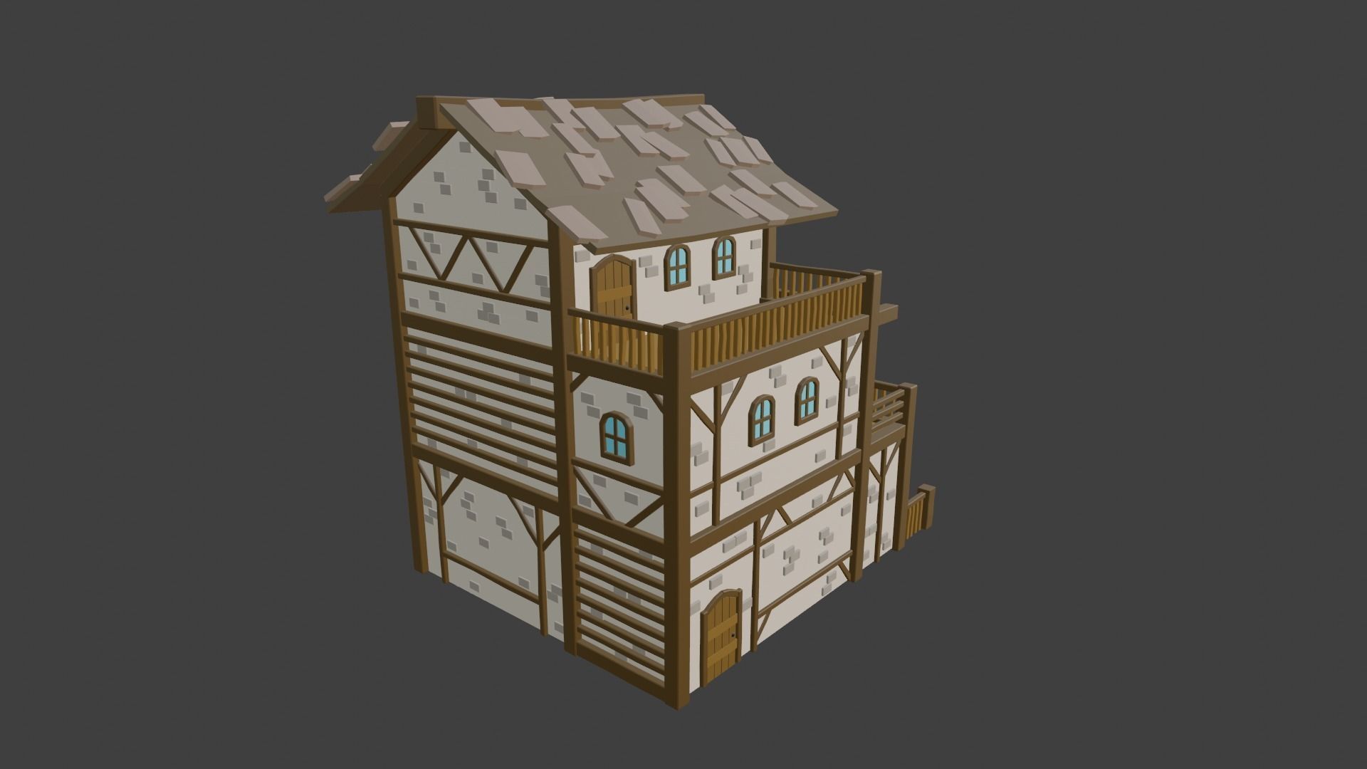 Tavern wooden house Low-poly 3D model_3