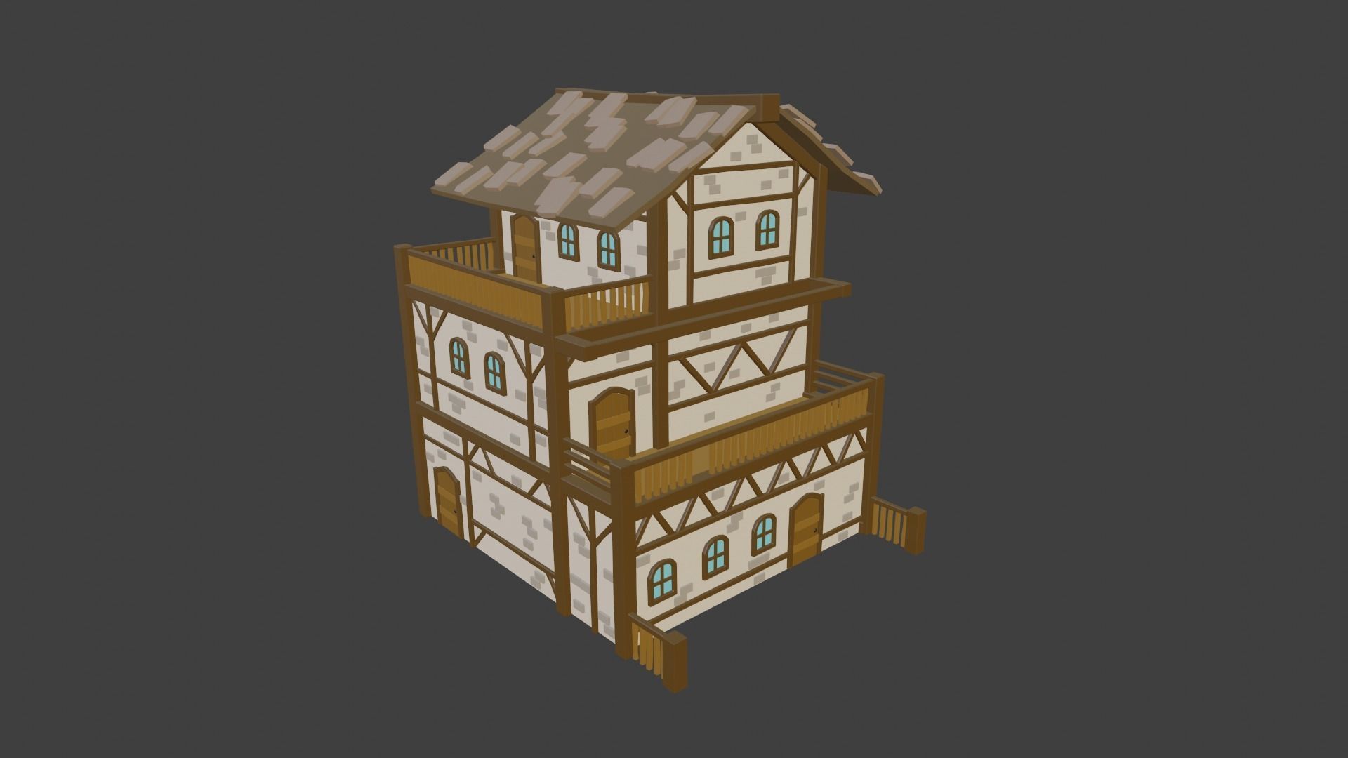 Tavern wooden house Low-poly 3D model_2