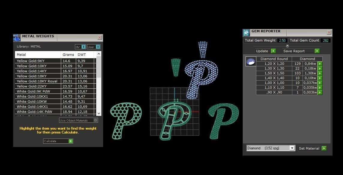 PAVE SETTING LETTER P 3D print model_10