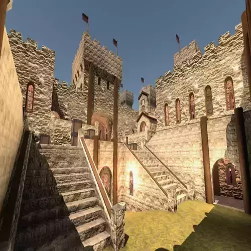 Zamak medieval castle with stairs and towers