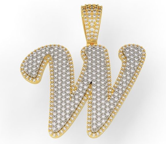 PAVE SETTING LETTER W 3D print model