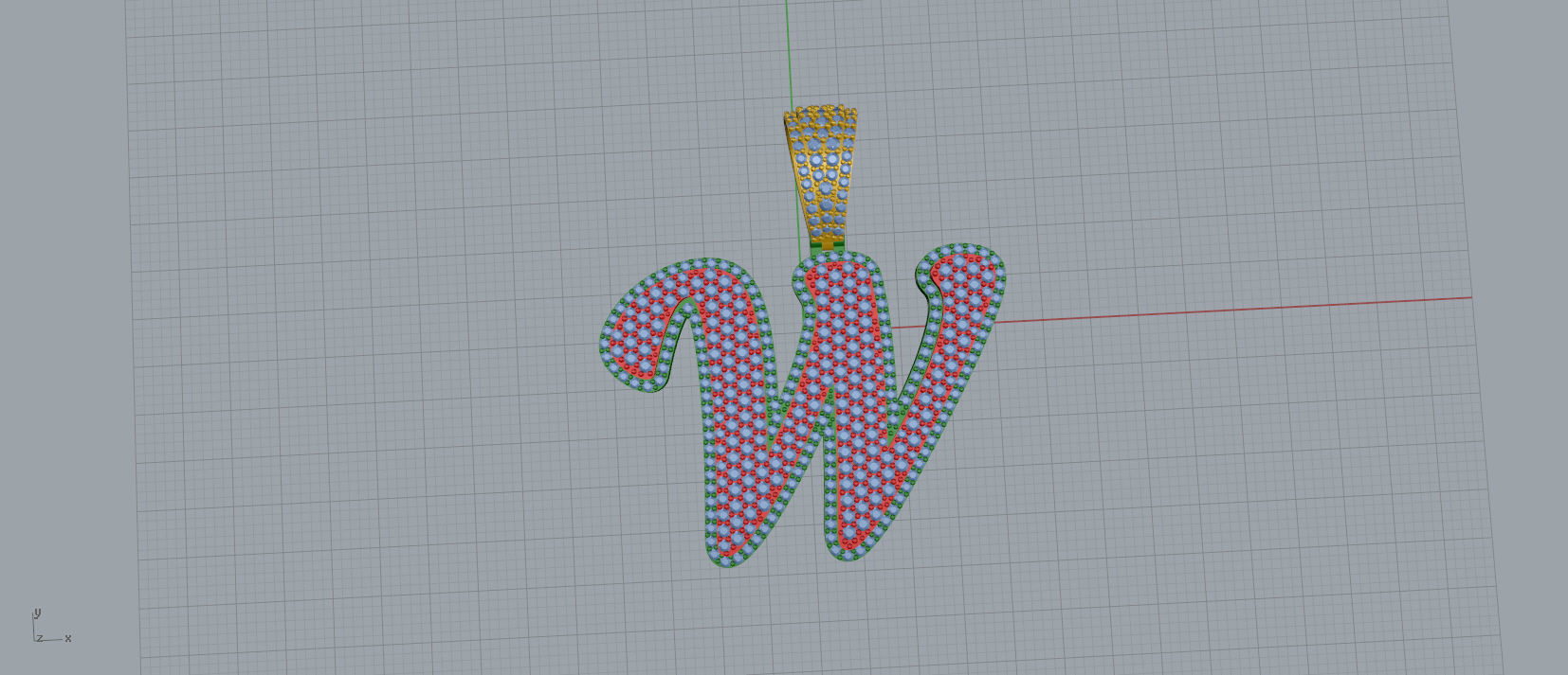 PAVE SETTING LETTER W 3D print model_1