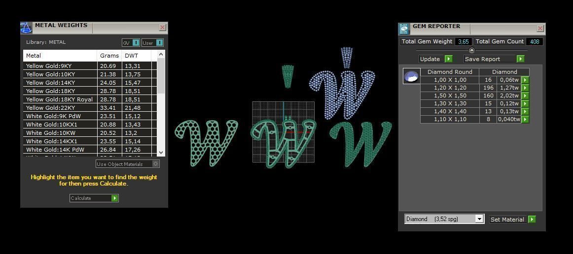 PAVE SETTING LETTER W 3D print model_3