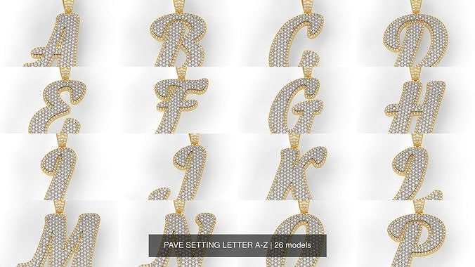 PAVE SETTING LETTER A-Z 3D Model Collection