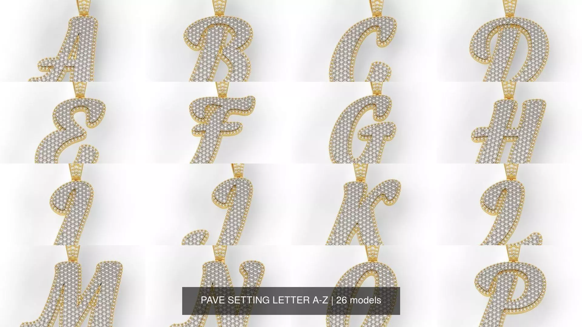 PAVE SETTING LETTER A-Z 3D Model Collection_0