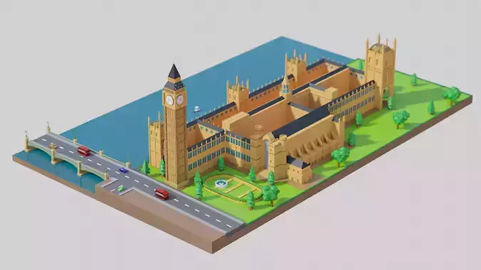 London Big Ben - lowpoly Low-poly 3D model