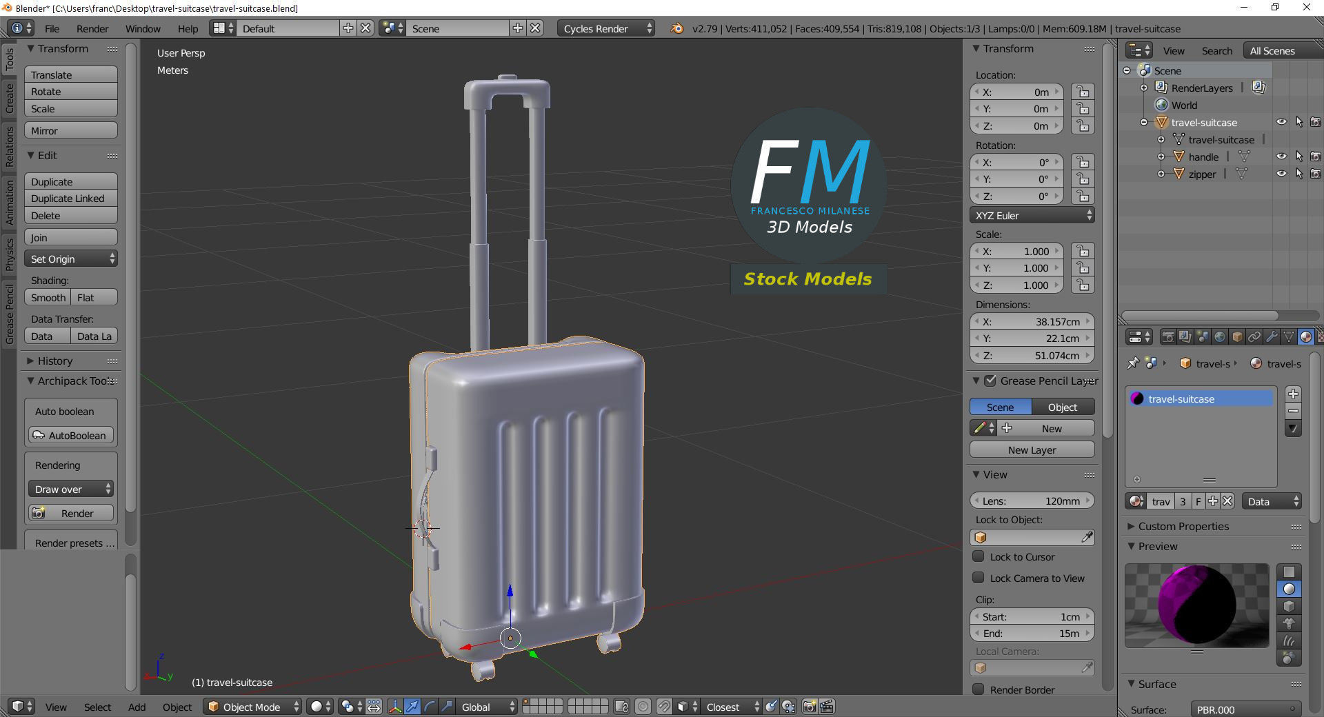 Travel suitcase 3D model_9