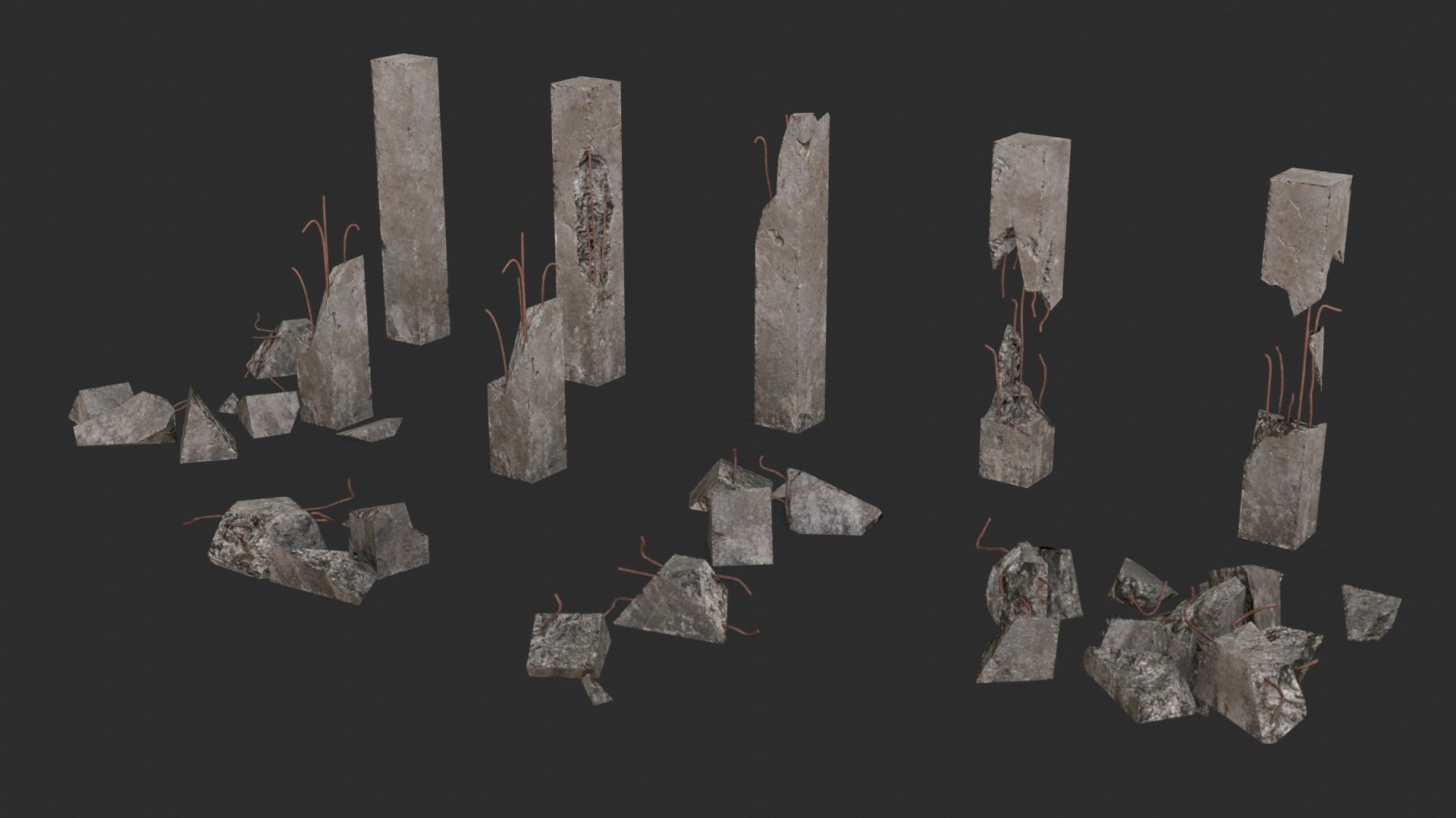 Broken Concrete Pillars Pack Low-poly 3D model_3
