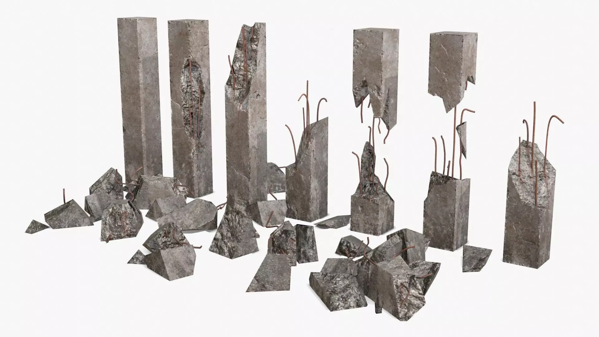 Broken Concrete Pillars Pack Low-poly 3D model_0
