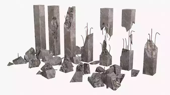 Broken Concrete Pillars Pack Low-poly 3D model