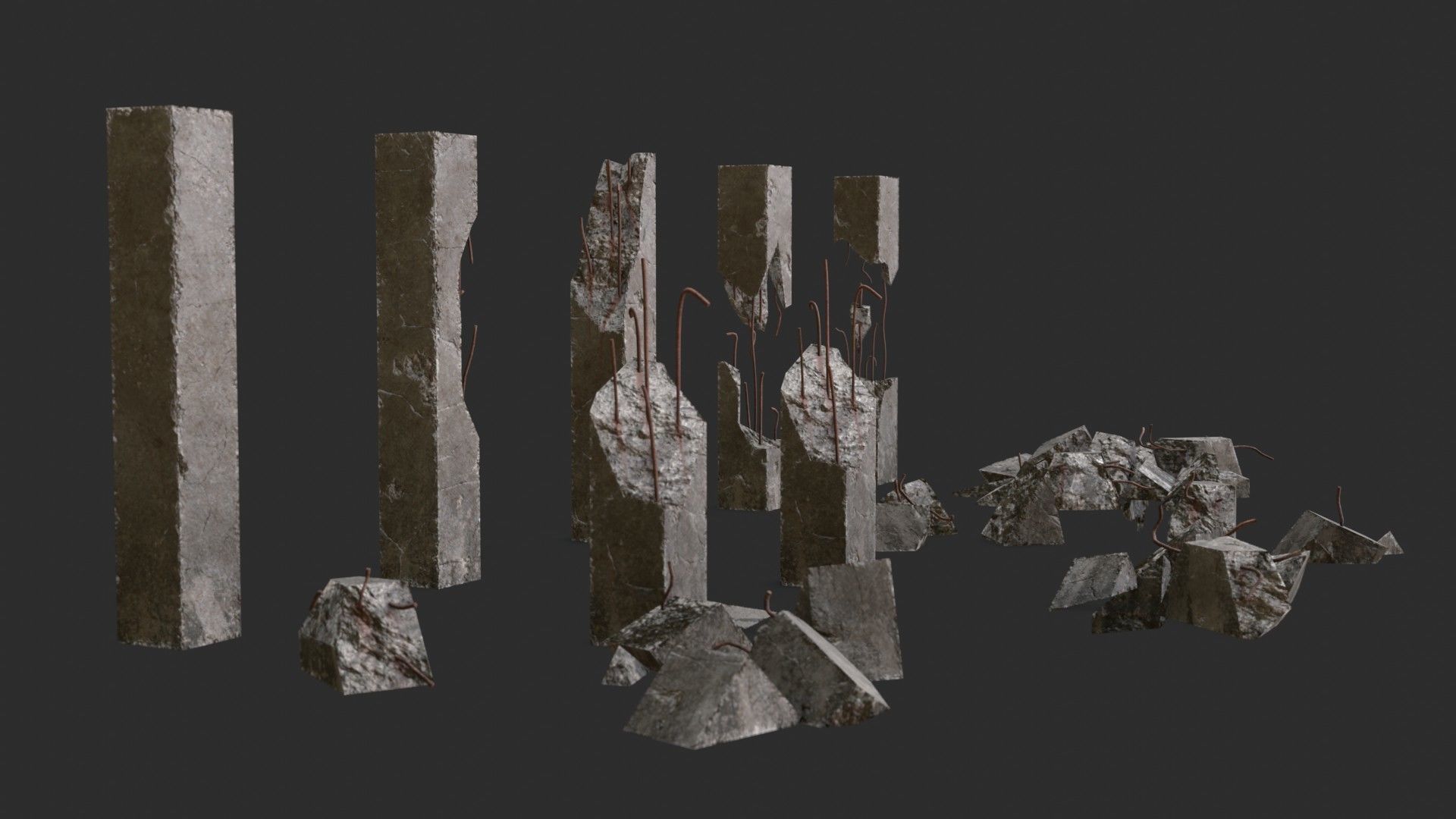 Broken Concrete Pillars Pack Low-poly 3D model_5