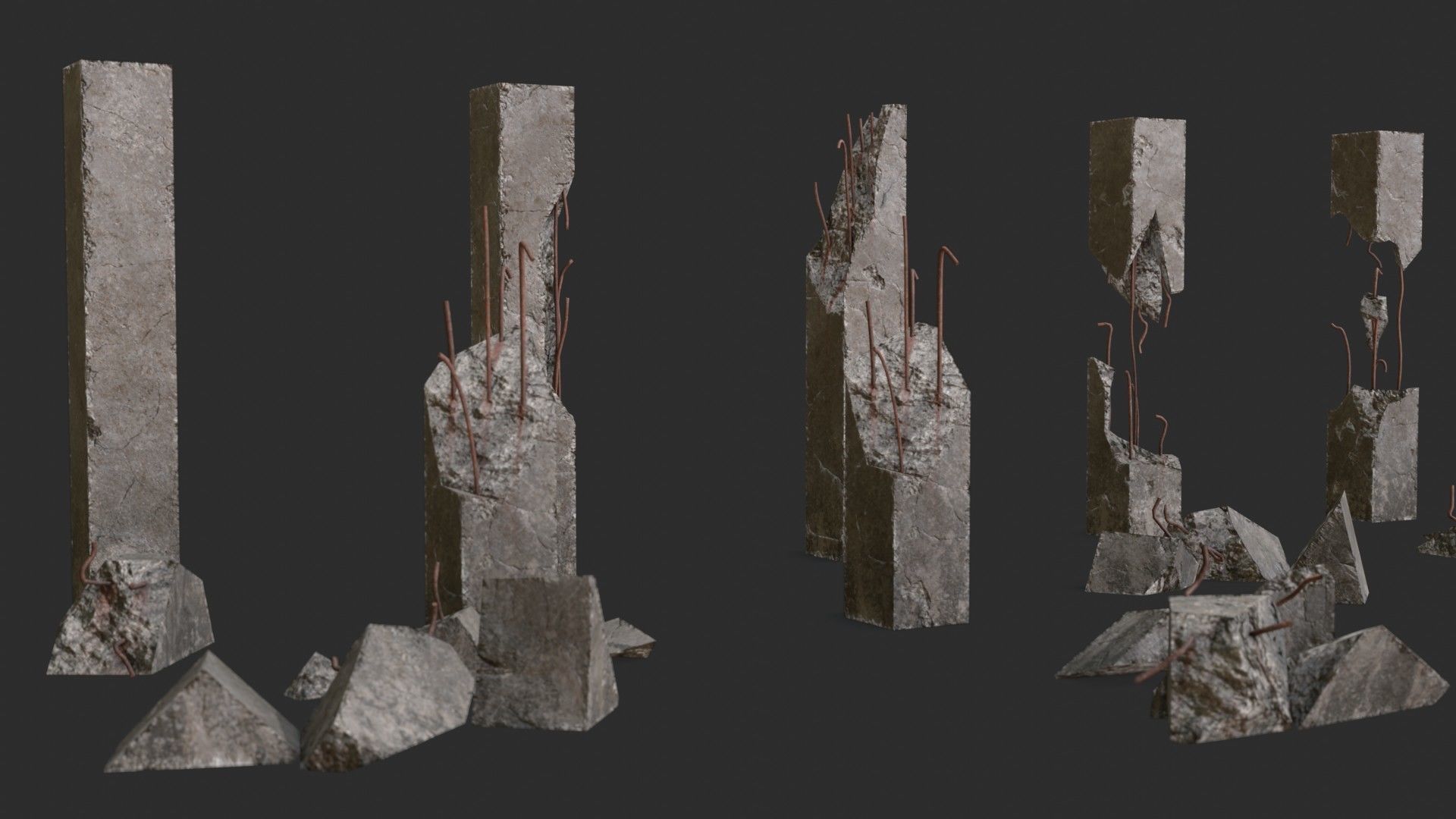 Broken Concrete Pillars Pack Low-poly 3D model_10