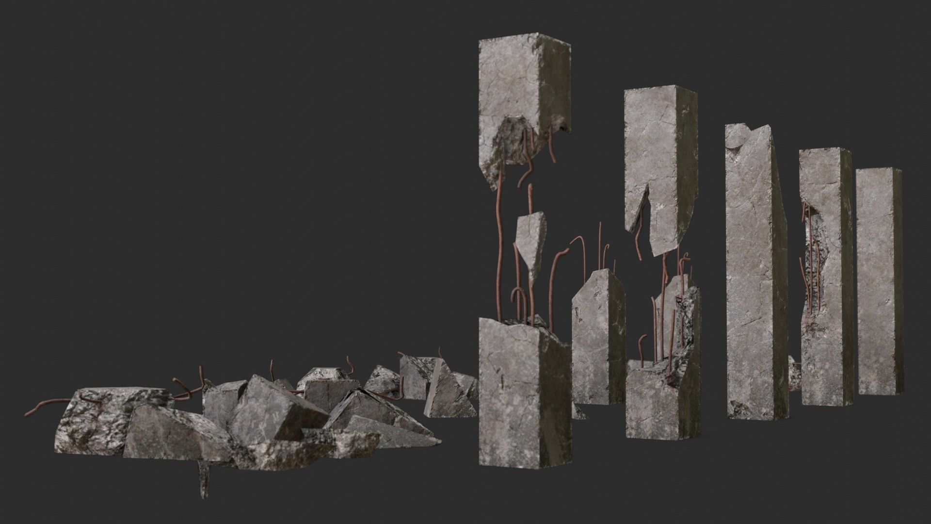 Broken Concrete Pillars Pack Low-poly 3D model_7