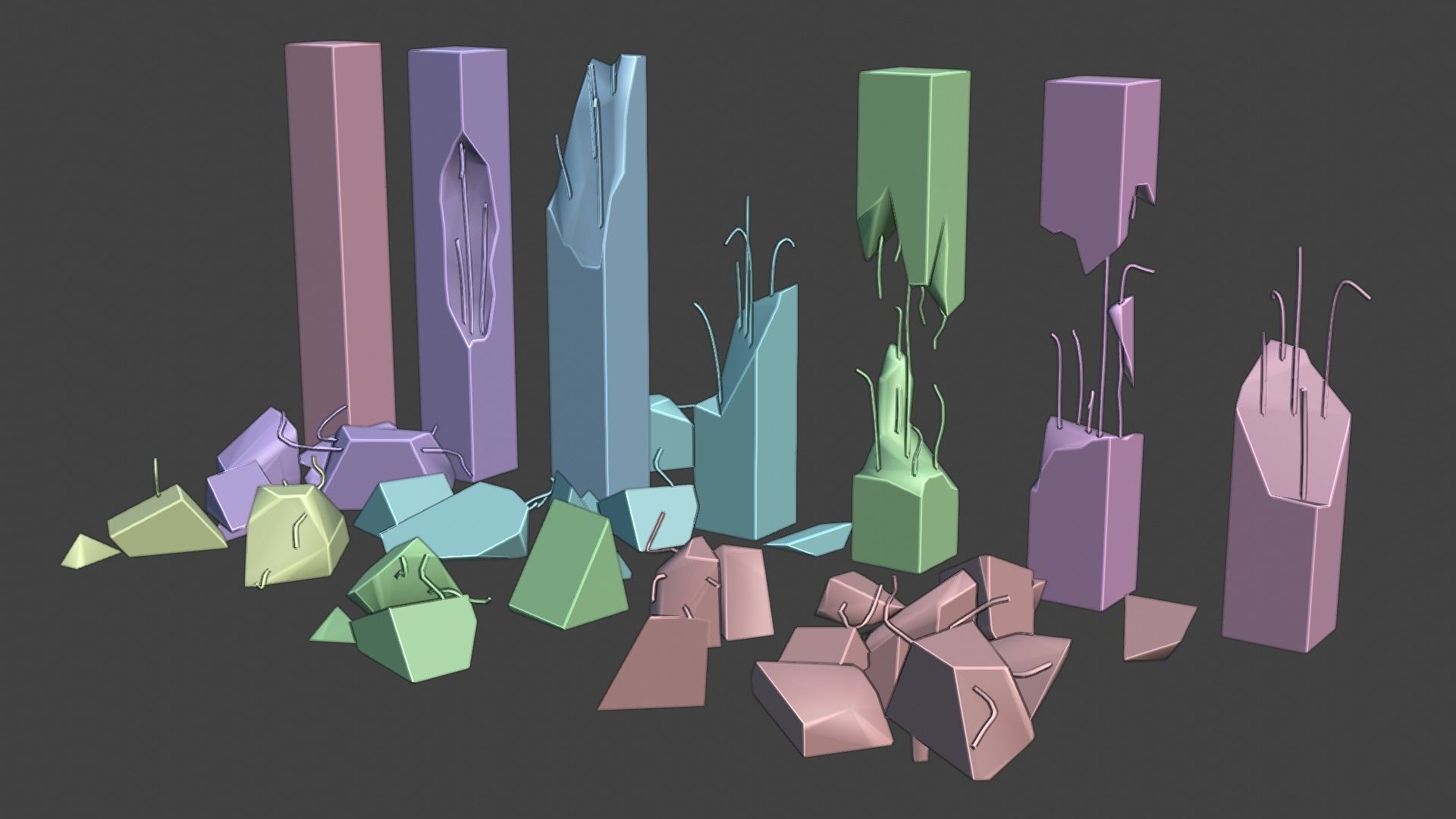 Broken Concrete Pillars Pack Low-poly 3D model_2