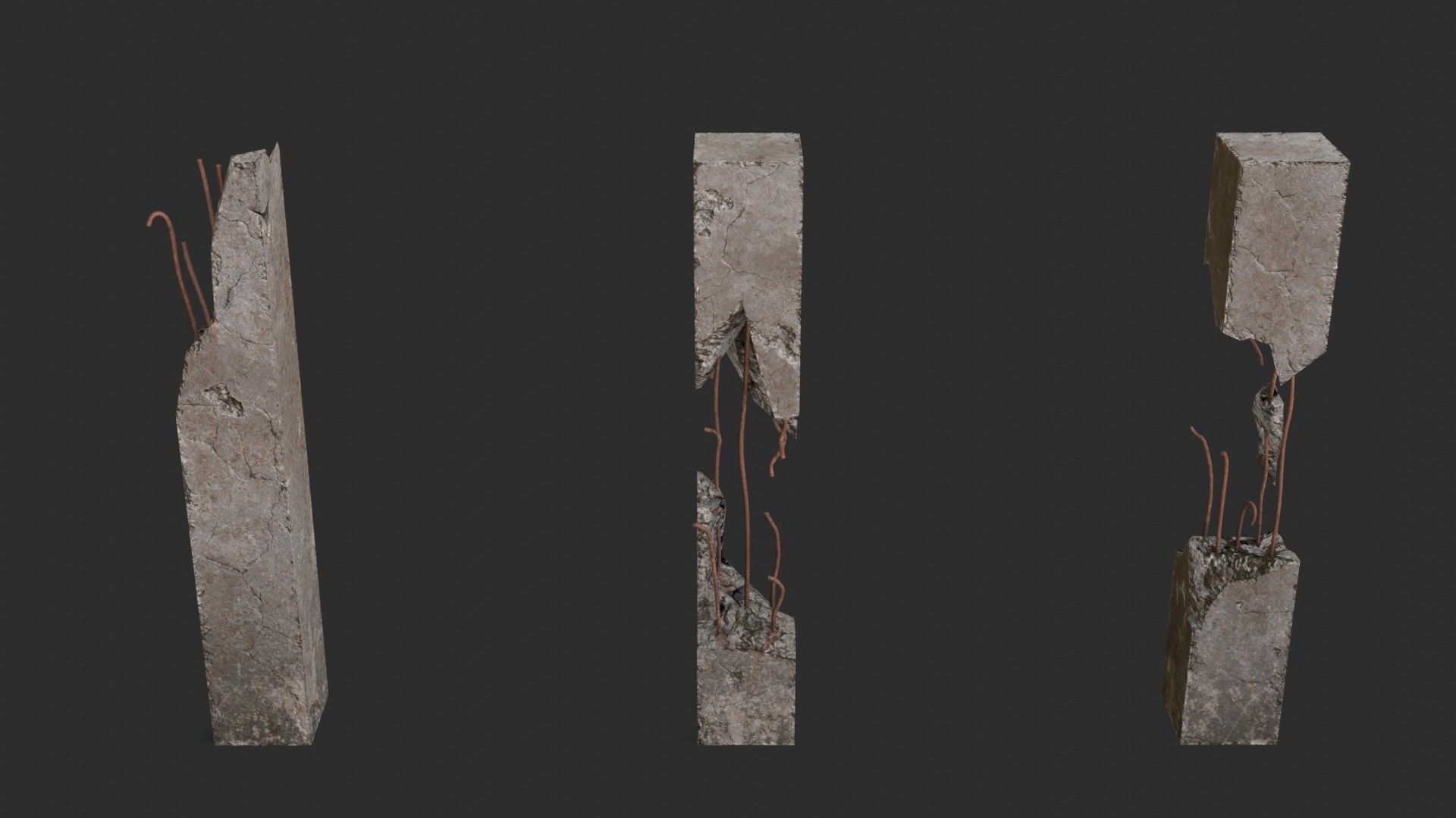 Broken Concrete Pillars Pack Low-poly 3D model_8