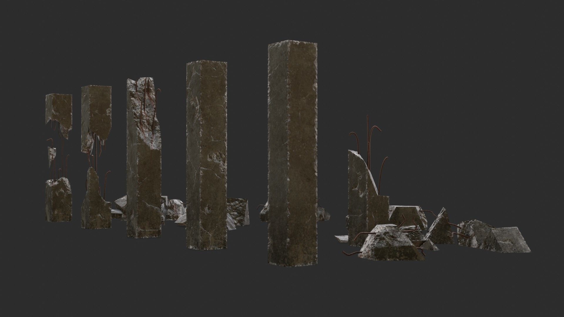 Broken Concrete Pillars Pack Low-poly 3D model_6