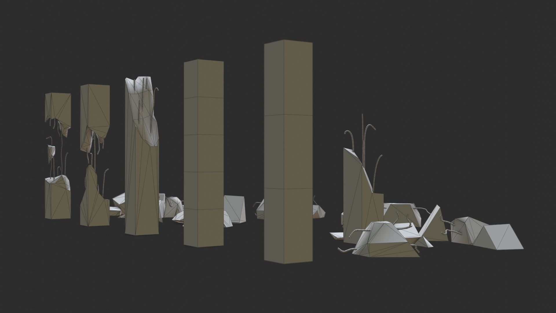 Broken Concrete Pillars Pack Low-poly 3D model_14